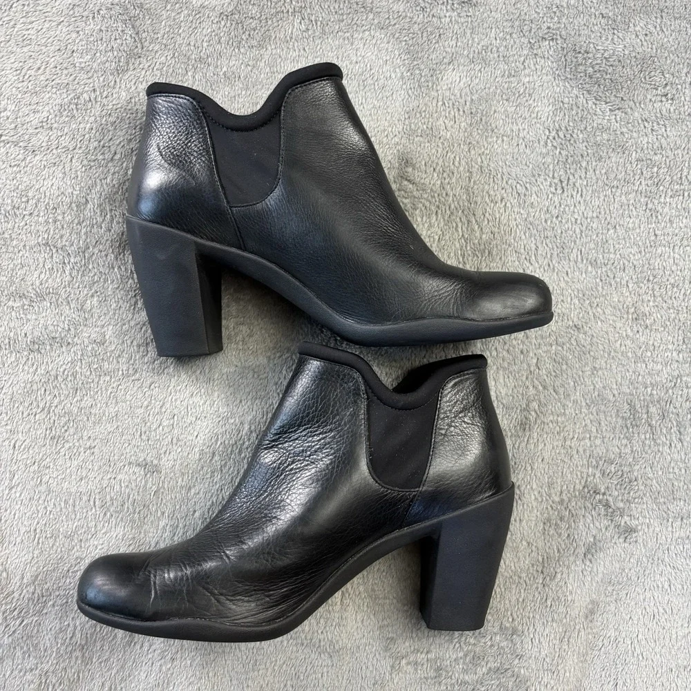 Clarks Boots Womens 8 M‎ Adya Bella Ankle Booties Black Heels Pull On Casual